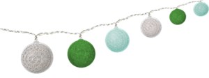 LED light chain with 10 cotton balls, battery-operated